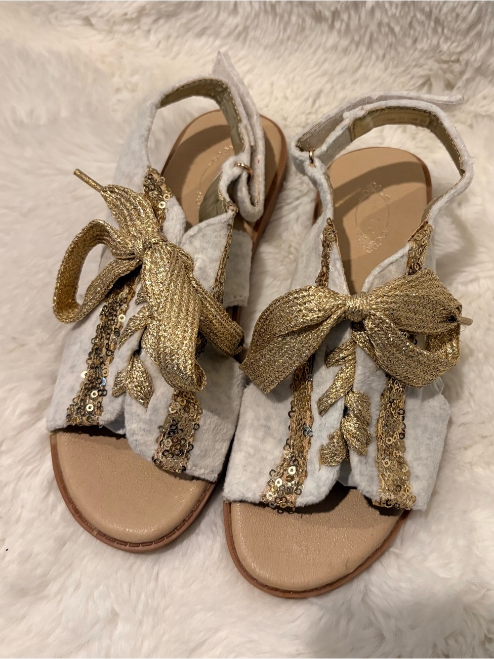 Mia Joy Joyfolie Tessa Lace Up Gold Sandals, Sequin Details, Size 2